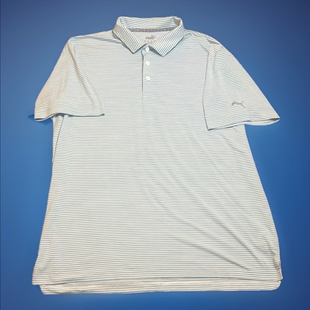 Puma Men's Light Teal Green Blue Striped Golf Polo Shirt sz XL Like New!
